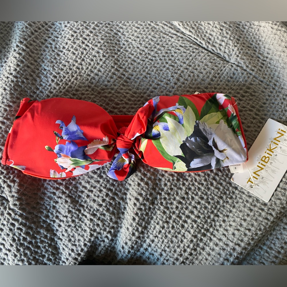 Floral Bandeau Red Bikini Top